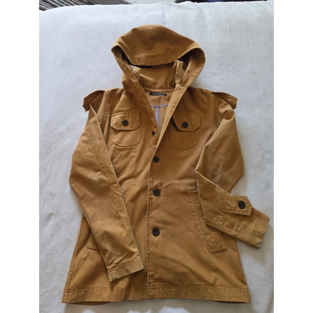 Terranova Mustard Yellow Utility Canvas Hooded Field Jacket Women M